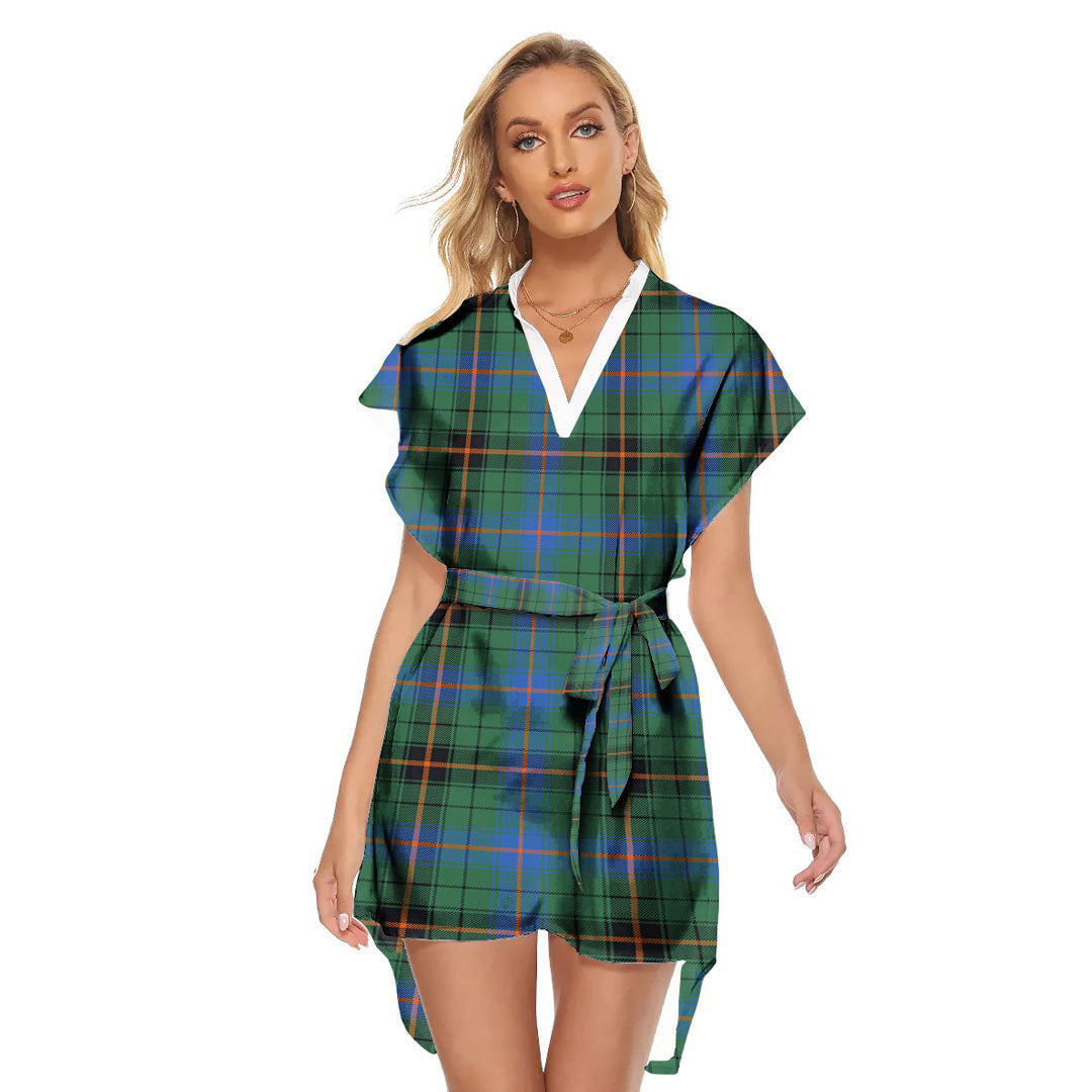 Davidson Ancient Tartan Plaid Stand-up Collar Casual Dress With Belt