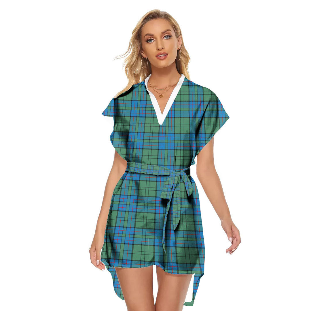 Lockhart Tartan Plaid Stand-up Collar Casual Dress With Belt