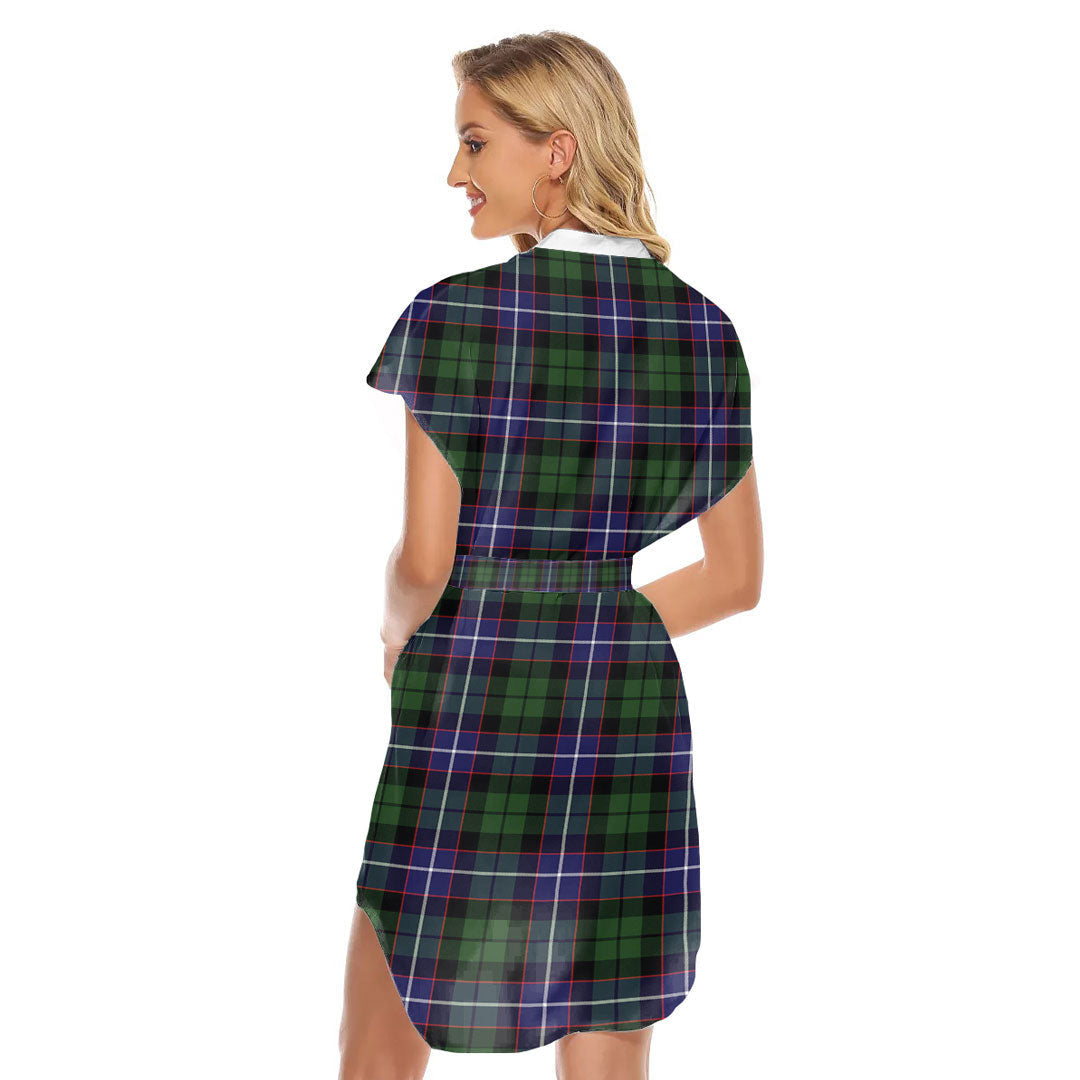 Galbraith Modern Tartan Plaid Stand-up Collar Casual Dress With Belt