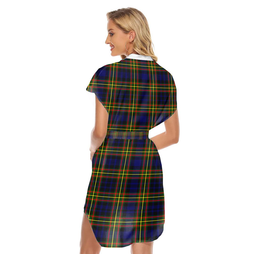 MacLellan Modern Tartan Plaid Stand-up Collar Casual Dress With Belt