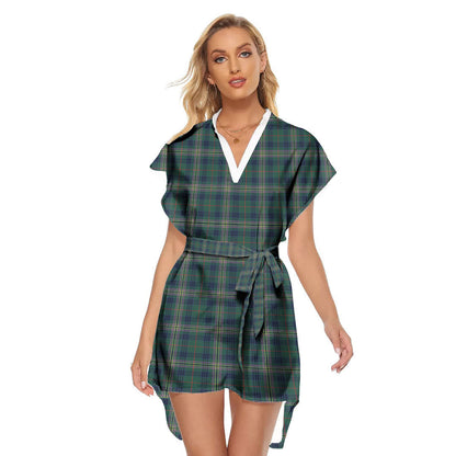 Kennedy Modern Tartan Plaid Stand-up Collar Casual Dress With Belt