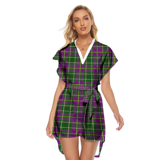 Taylor Tartan Plaid Stand-up Collar Casual Dress With Belt