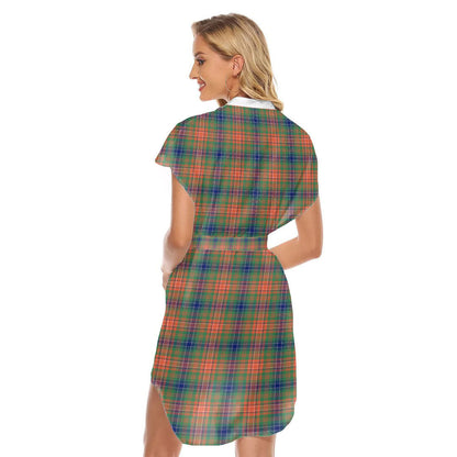 Wilson Ancient Tartan Plaid Stand-up Collar Casual Dress With Belt