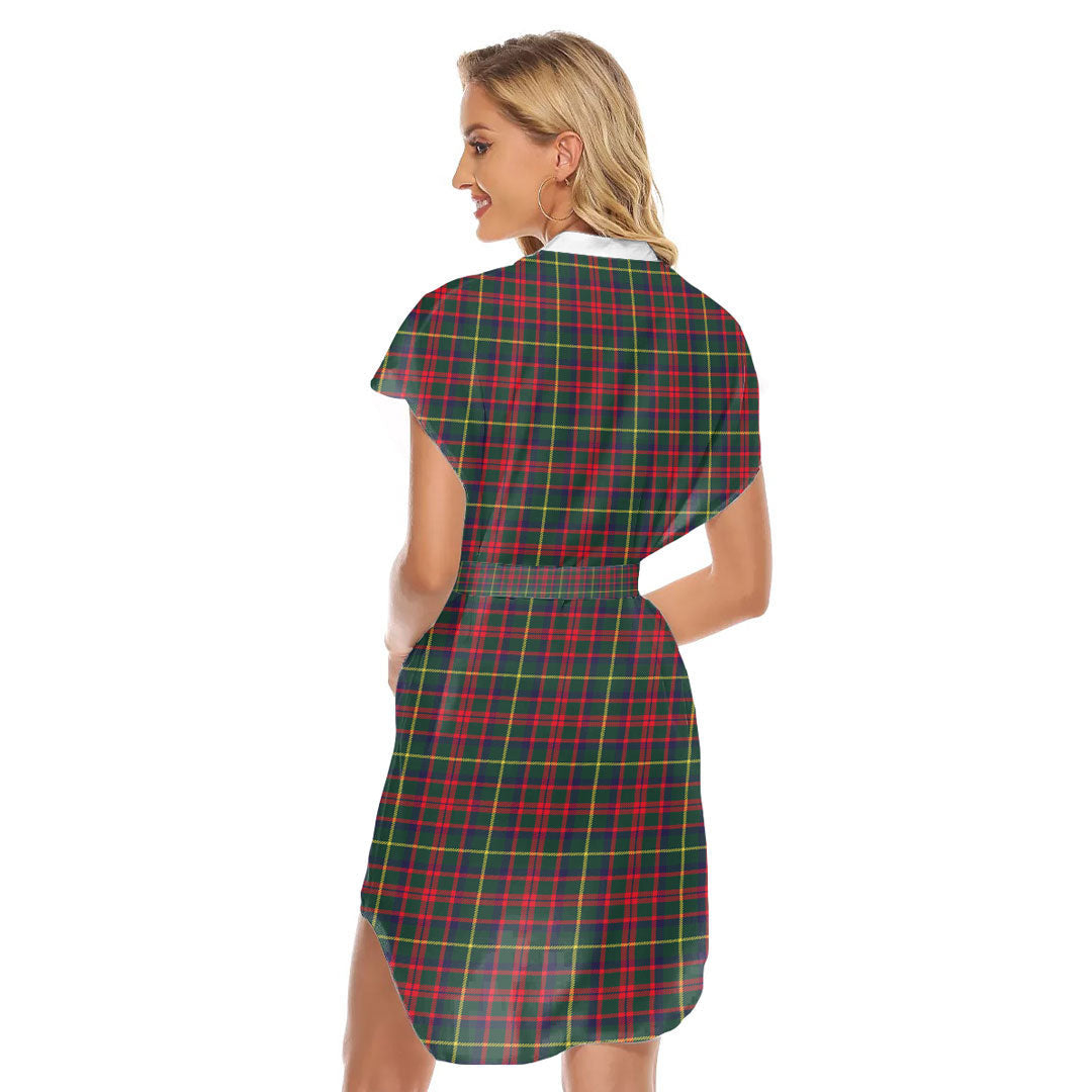 MacKintosh Hunting Modern Tartan Plaid Stand-up Collar Casual Dress With Belt