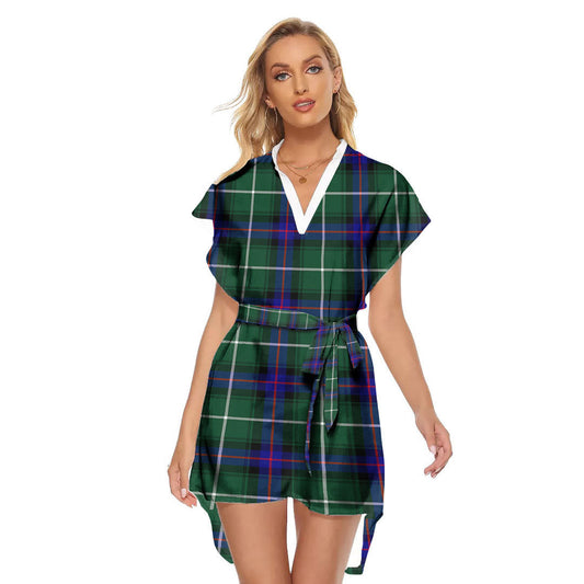 MacDonald of the Isles Hunting Modern Tartan Plaid Stand-up Collar Casual Dress With Belt