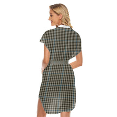 Haig Check Tartan Plaid Stand-up Collar Casual Dress With Belt