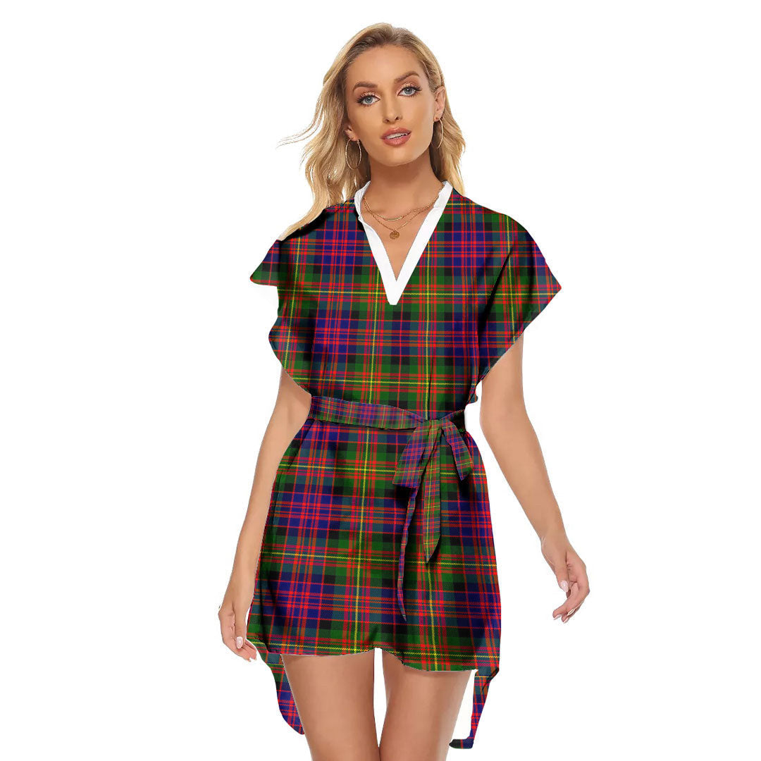 Carnegie Modern Tartan Plaid Stand-up Collar Casual Dress With Belt