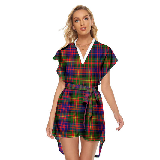 Carnegie Modern Tartan Plaid Stand-up Collar Casual Dress With Belt