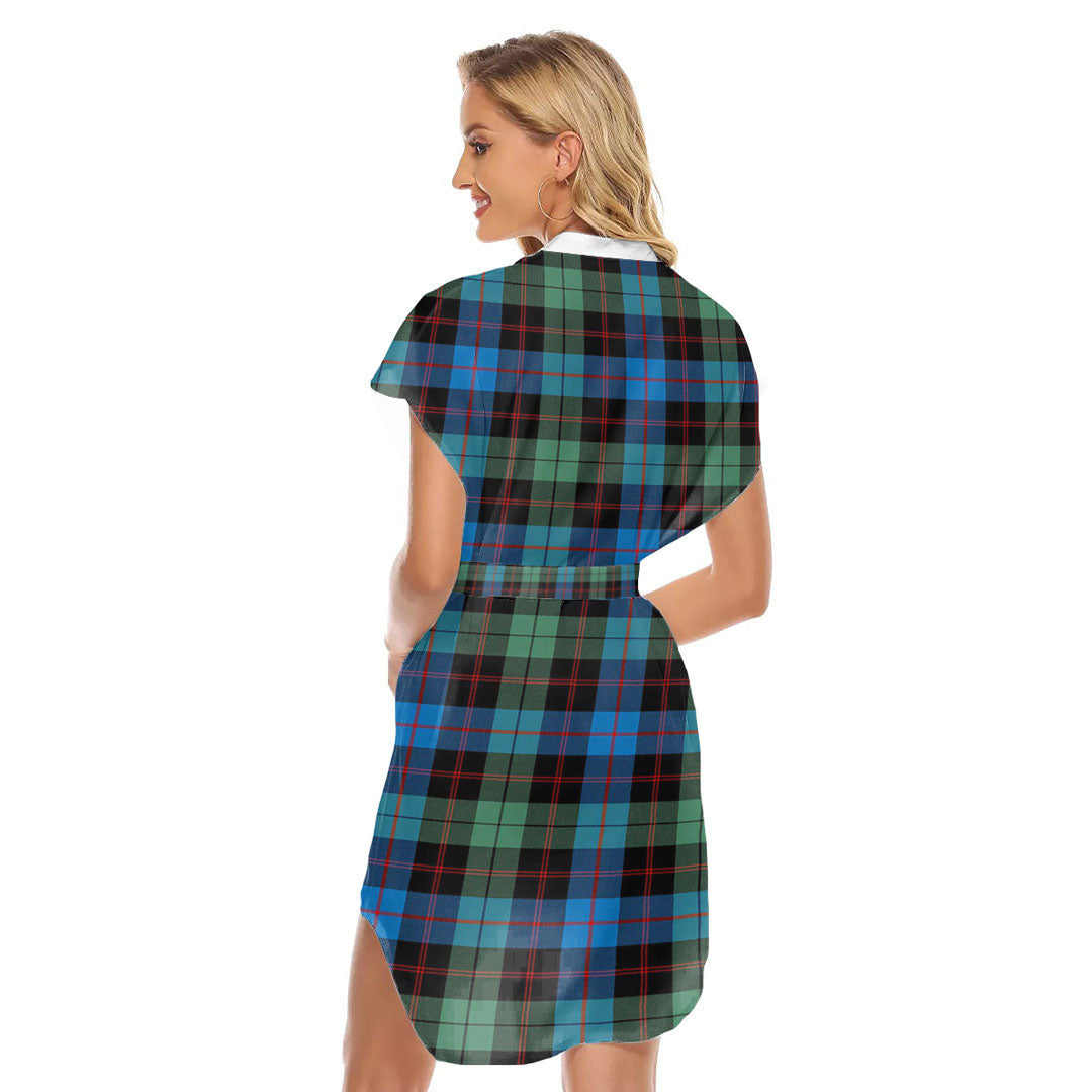 Guthrie Ancient Tartan Plaid Stand-up Collar Casual Dress With Belt