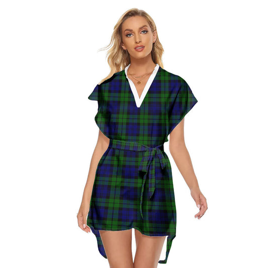 Campbell Modern Tartan Plaid Stand-up Collar Casual Dress With Belt