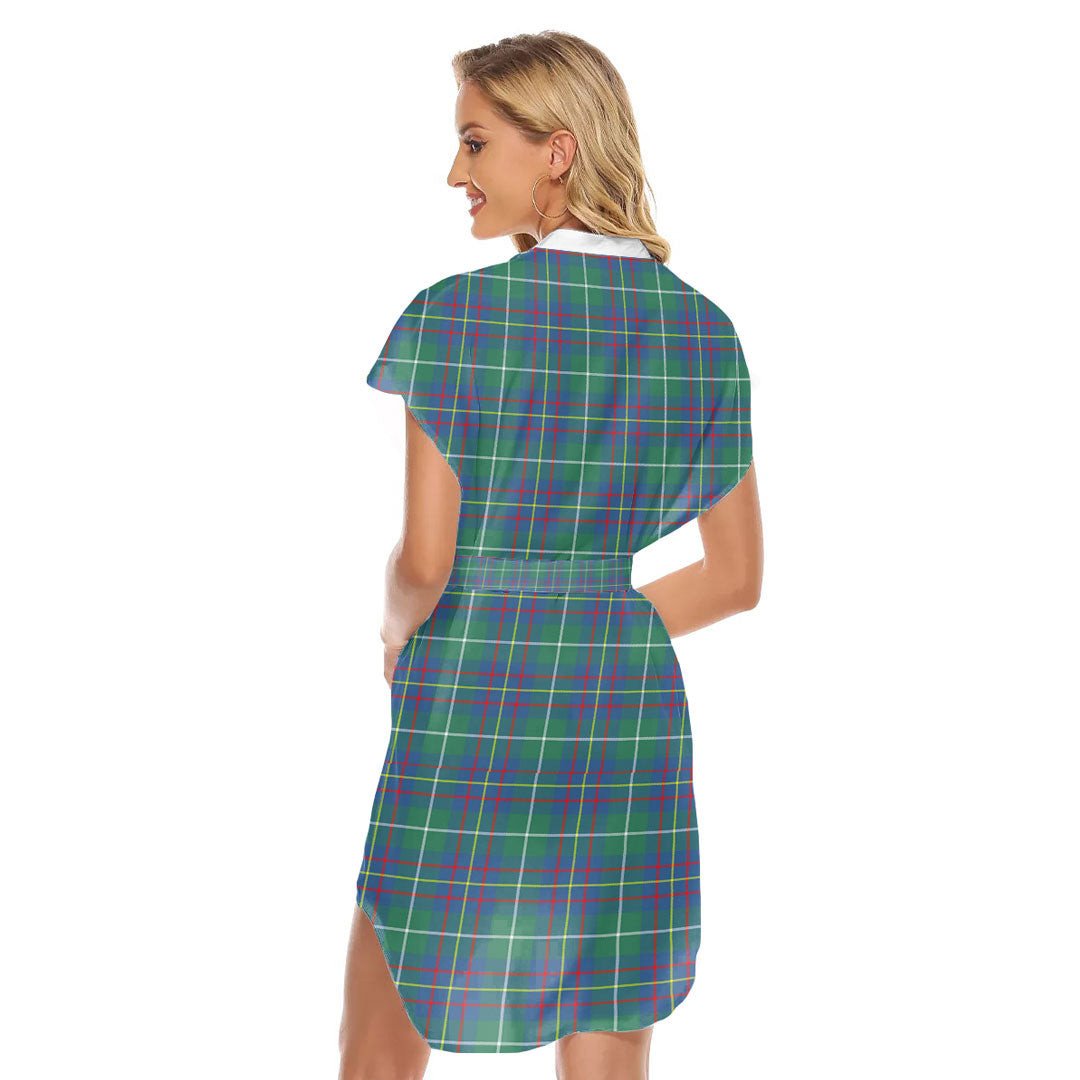 Inglis Ancient Tartan Plaid Stand-up Collar Casual Dress With Belt