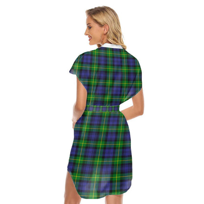 Gordon Modern Tartan Plaid Stand-up Collar Casual Dress With Belt