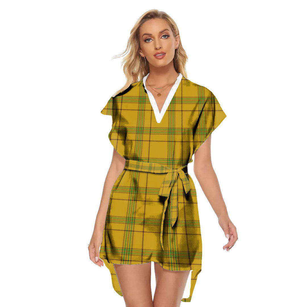 Houston Tartan Plaid Stand-up Collar Casual Dress With Belt