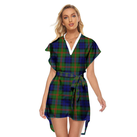 Dundas Modern 02 Tartan Plaid Stand-up Collar Casual Dress With Belt