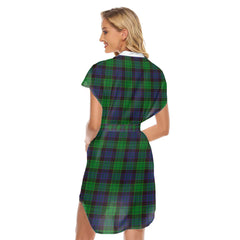 Stewart Old Modern Tartan Plaid Stand-up Collar Casual Dress With Belt