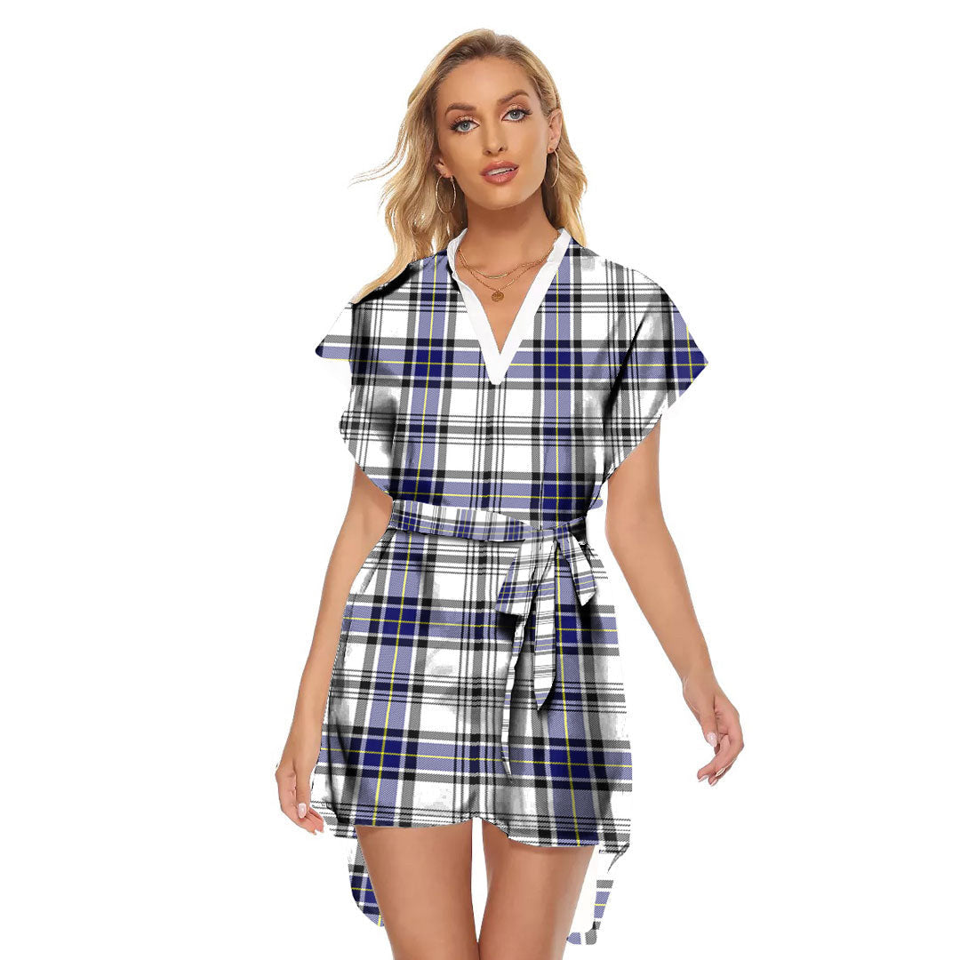 Hannay Modern Tartan Plaid Stand-up Collar Casual Dress With Belt