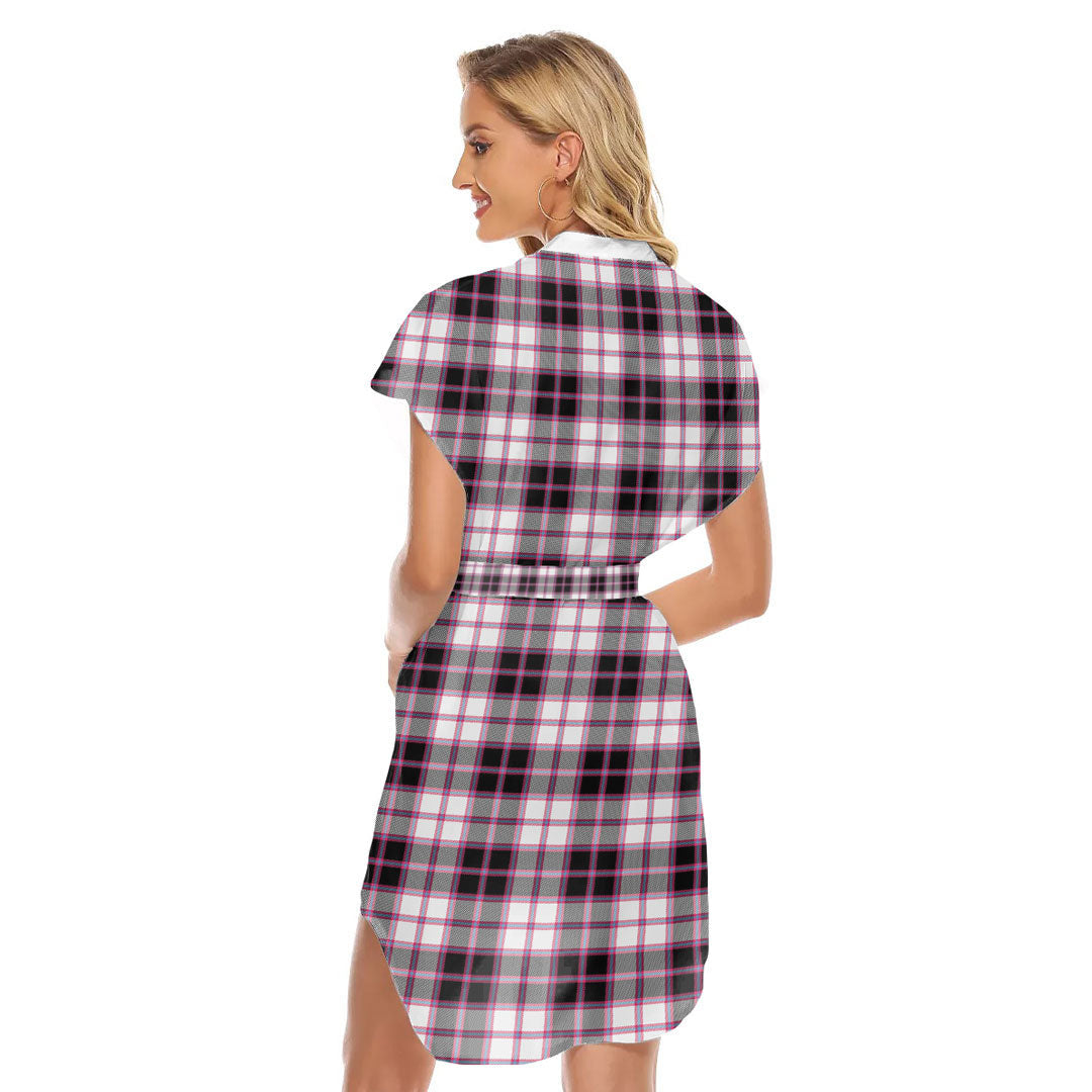 MacPherson Hunting Modern Tartan Plaid Stand-up Collar Casual Dress With Belt