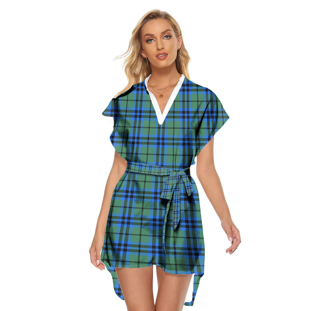 Falconer Tartan Plaid Stand-up Collar Casual Dress With Belt