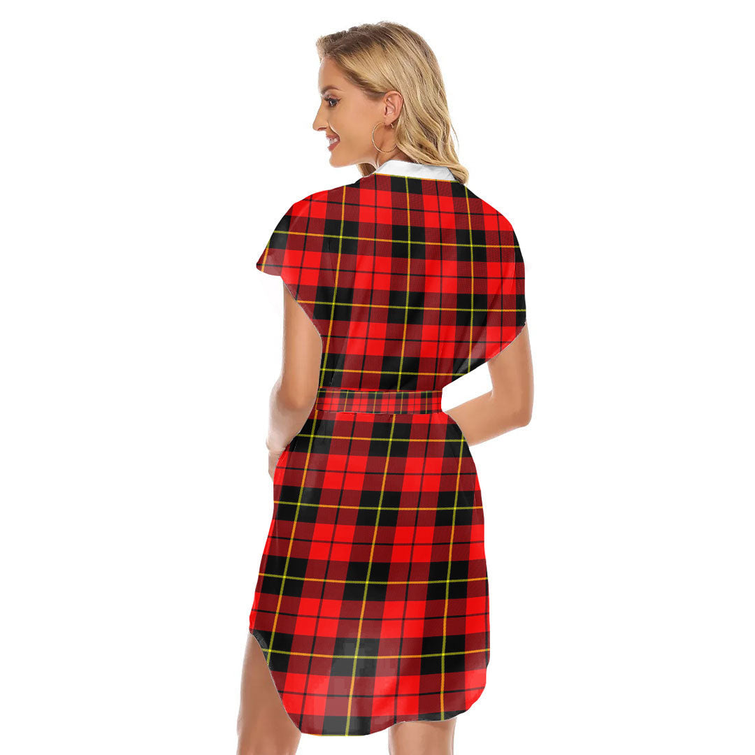 Wallace Hunting Red Tartan Plaid Stand-up Collar Casual Dress With Belt