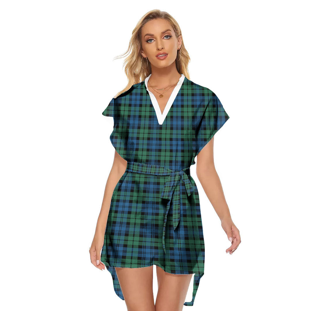 Campbell Ancient 02 Tartan Plaid Stand-up Collar Casual Dress With Belt