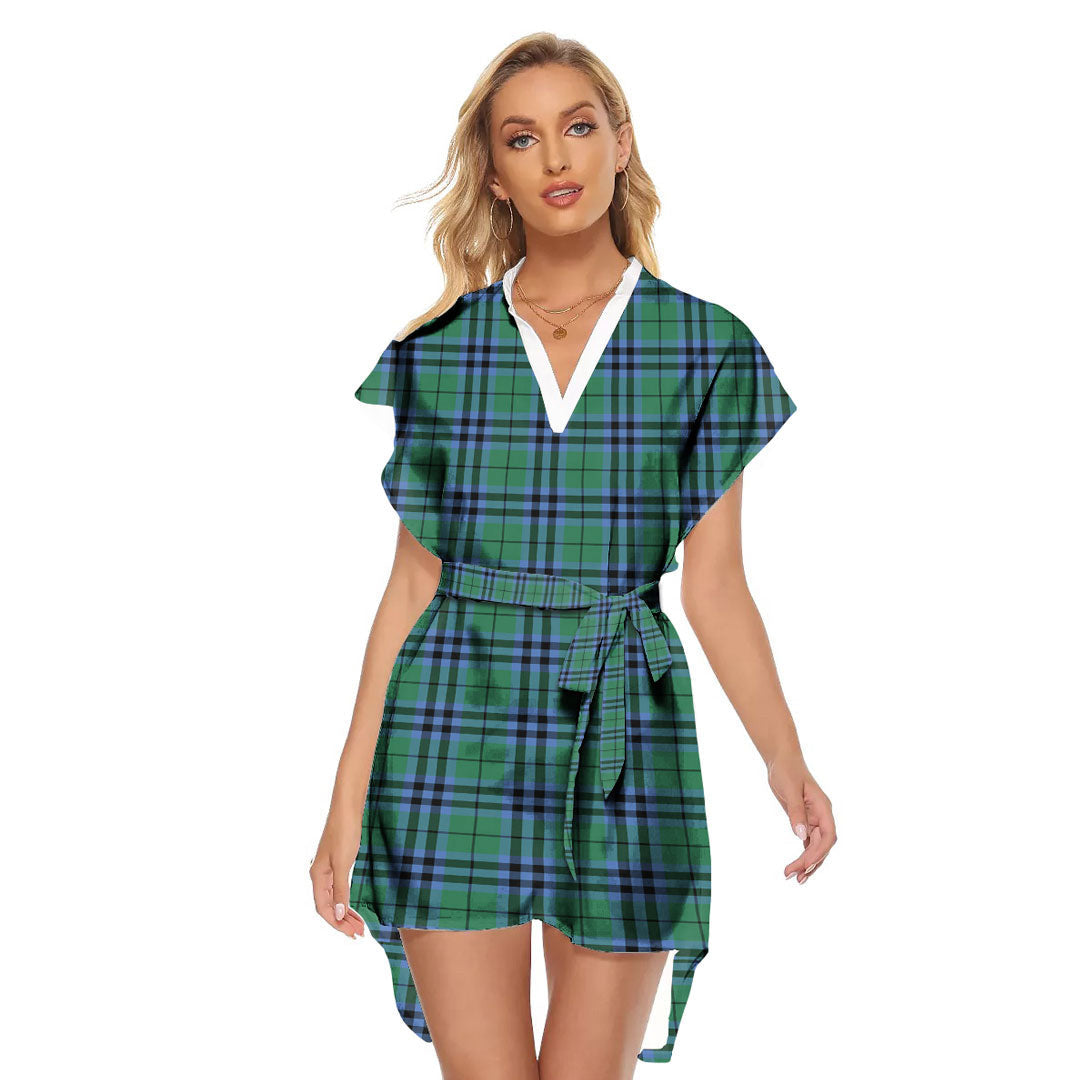 Keith Ancient Tartan Plaid Stand-up Collar Casual Dress With Belt