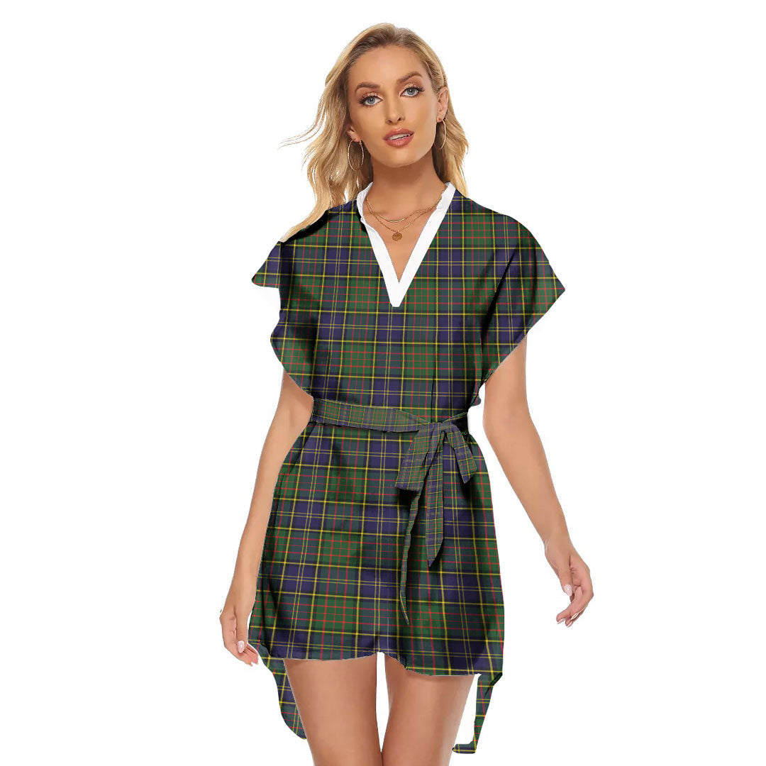 MacMillan Hunting Modern Tartan Plaid Stand-up Collar Casual Dress With Belt