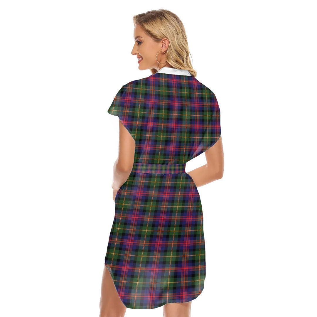 Logan Modern Tartan Plaid Stand-up Collar Casual Dress With Belt