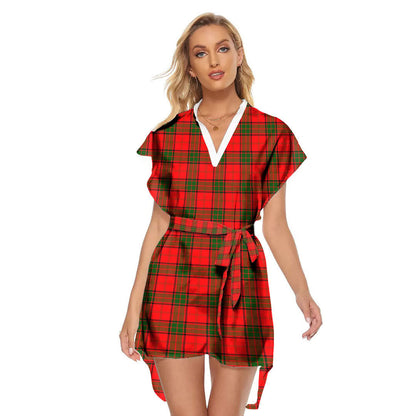 Adair Tartan Plaid Stand-up Collar Casual Dress With Belt