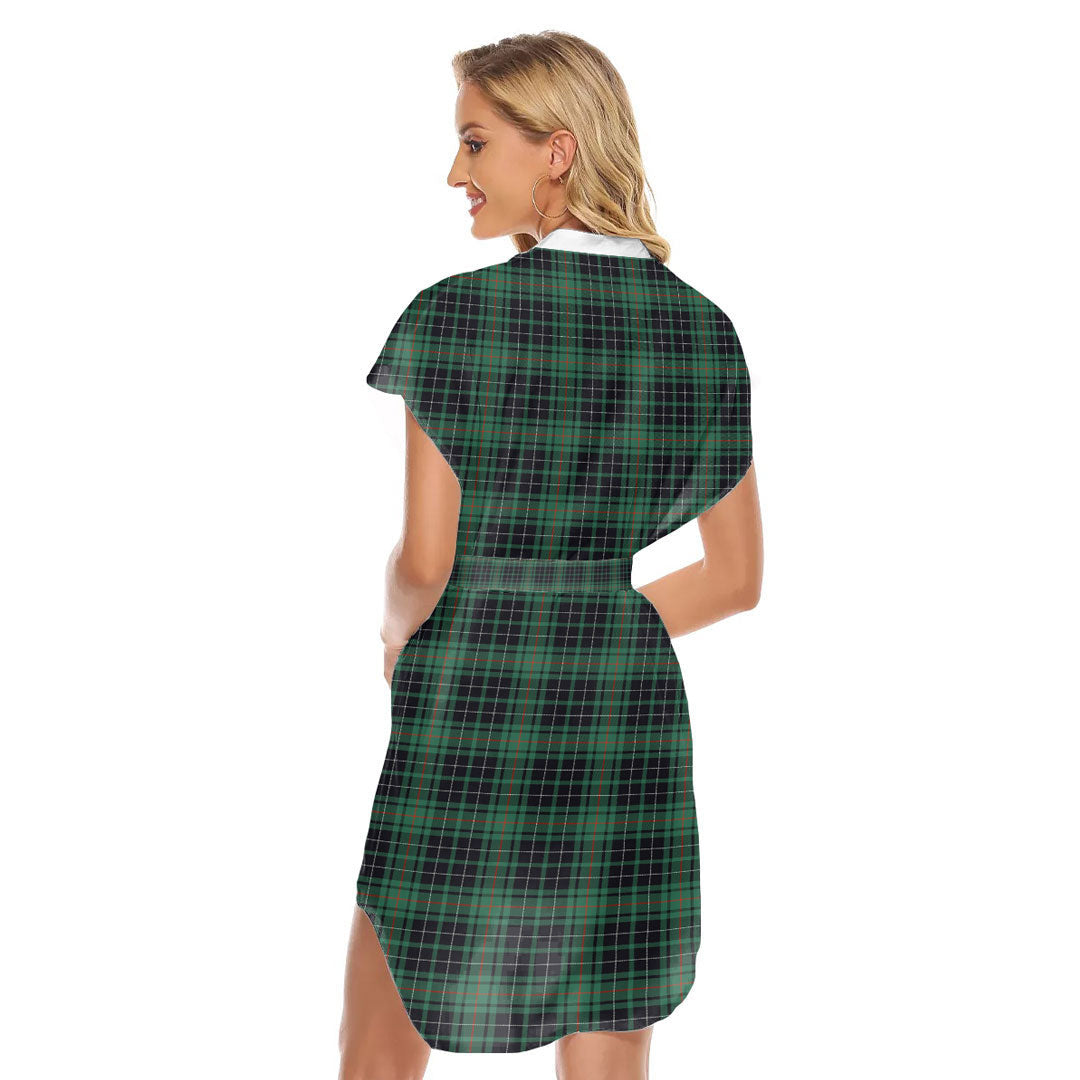 MacAulay Hunting Ancient Tartan Plaid Stand-up Collar Casual Dress With Belt