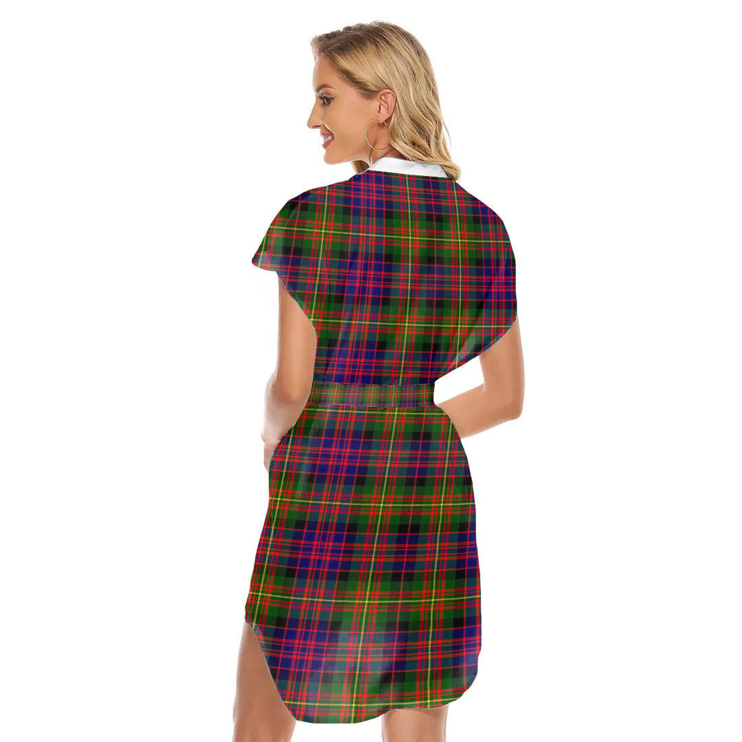 Carnegie Modern Tartan Plaid Stand-up Collar Casual Dress With Belt