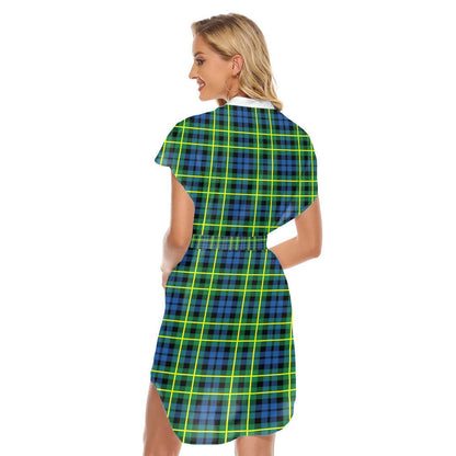 Campbell of Breadalbane Ancient Tartan Plaid Stand-up Collar Casual Dress With Belt