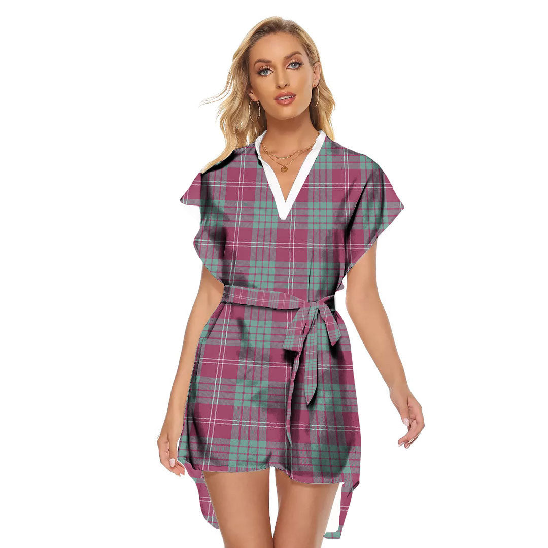 Crawford Ancient Tartan Plaid Stand-up Collar Casual Dress With Belt