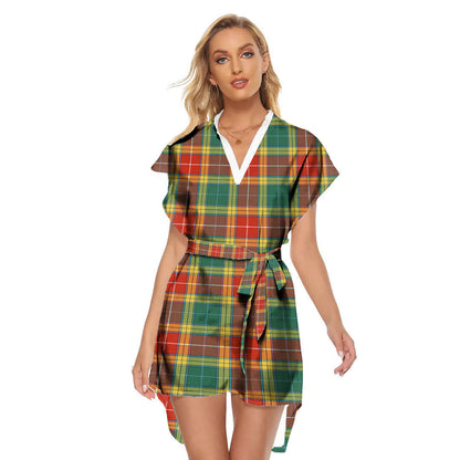 Buchanan Old Sett Tartan Plaid Stand-up Collar Casual Dress With Belt