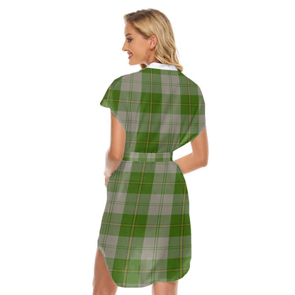 Cunningham Dress Green Dancers Tartan Plaid Stand-up Collar Casual Dress With Belt