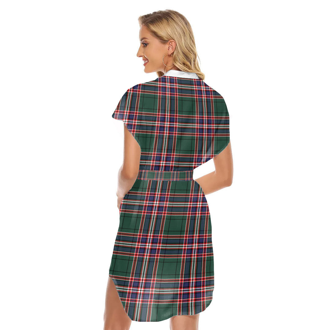 MacFarlane Hunting Modern Tartan Plaid Stand-up Collar Casual Dress With Belt