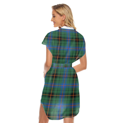 Davidson Ancient Tartan Plaid Stand-up Collar Casual Dress With Belt