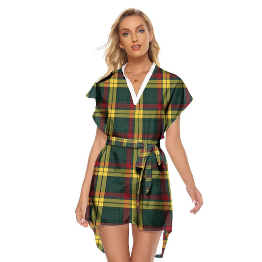 MacMillan Old Modern Tartan Plaid Stand-up Collar Casual Dress With Belt