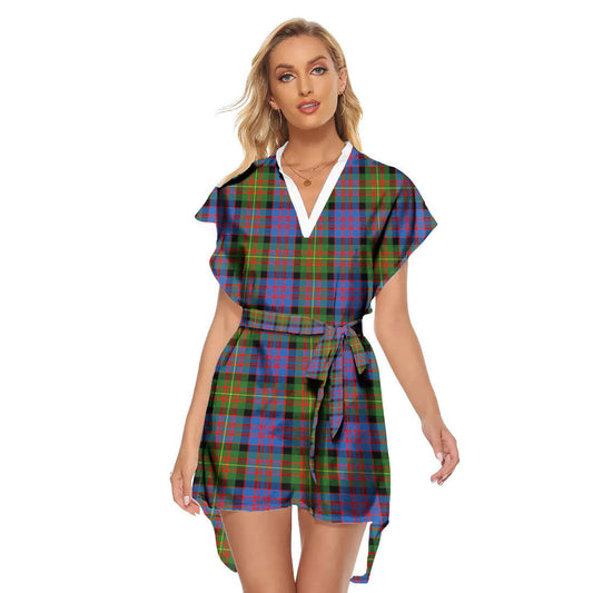 Carnegie Ancient Tartan Plaid Stand-up Collar Casual Dress With Belt