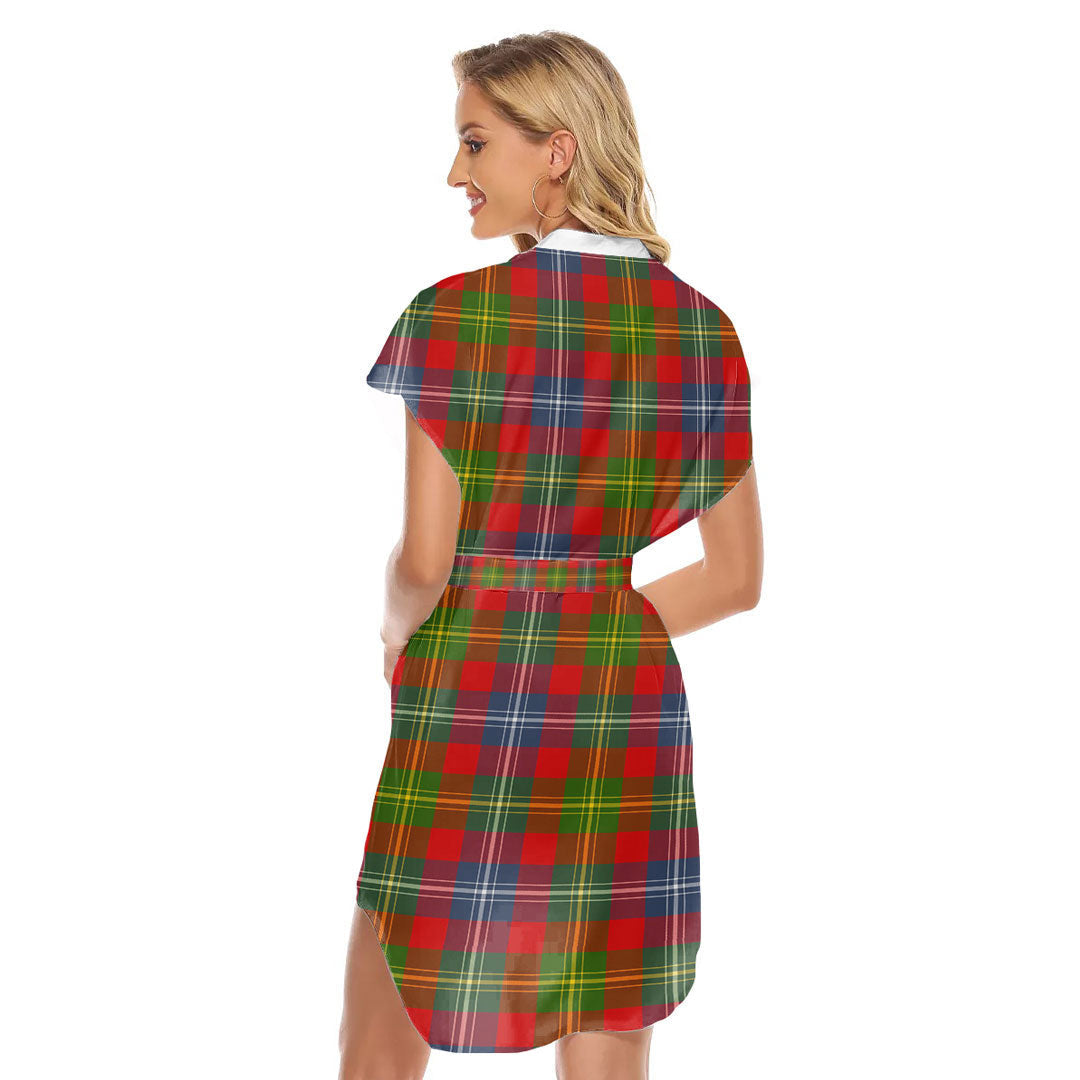 Forrester Tartan Plaid Stand-up Collar Casual Dress With Belt