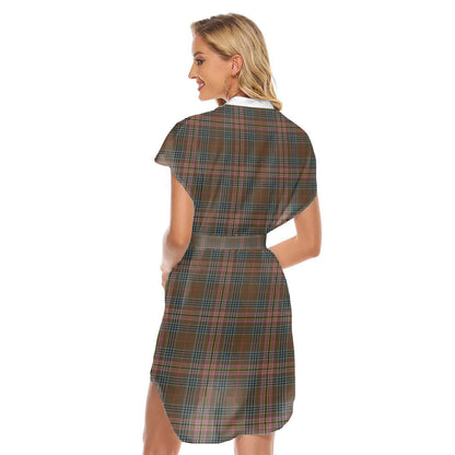 Kennedy Weathered Tartan Plaid Stand-up Collar Casual Dress With Belt