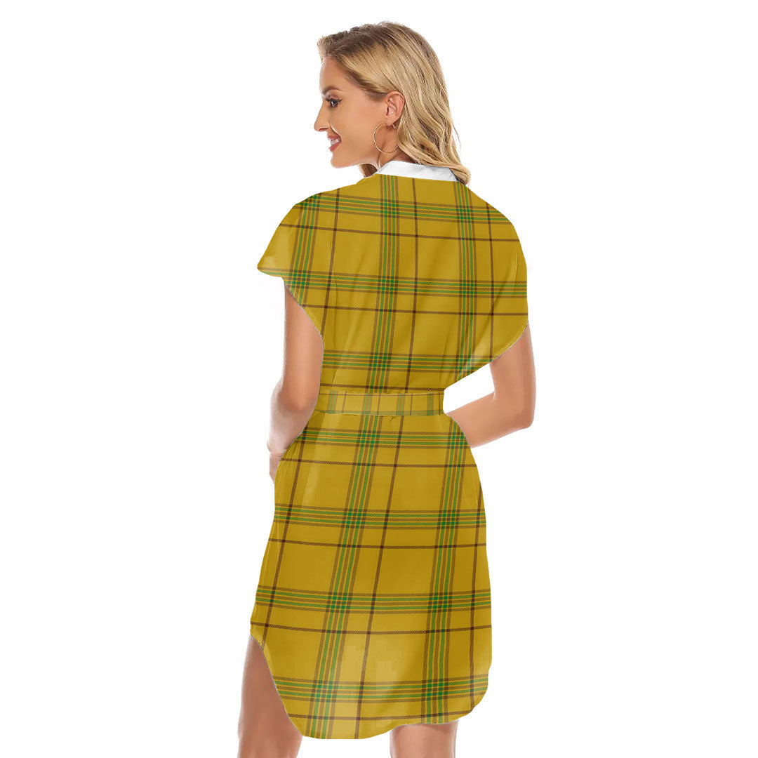 Houston Tartan Plaid Stand-up Collar Casual Dress With Belt