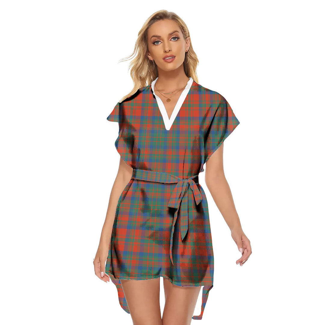 Matheson Ancient Tartan Plaid Stand-up Collar Casual Dress With Belt