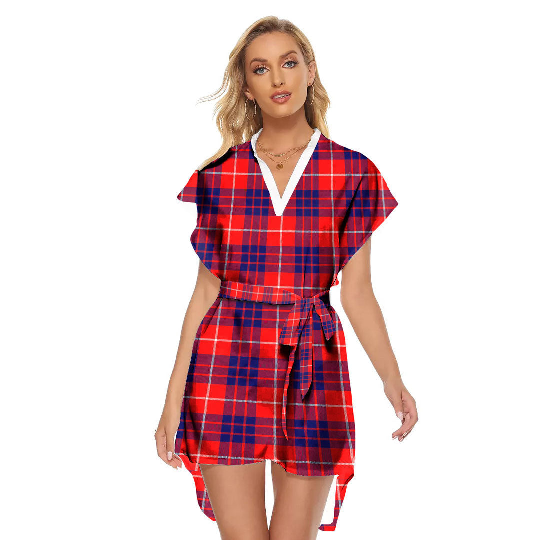 Hamilton Modern Tartan Plaid Stand-up Collar Casual Dress With Belt