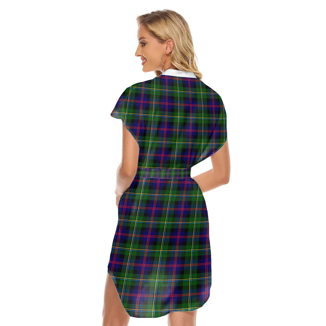 Malcolm Modern Tartan Plaid Stand-up Collar Casual Dress With Belt