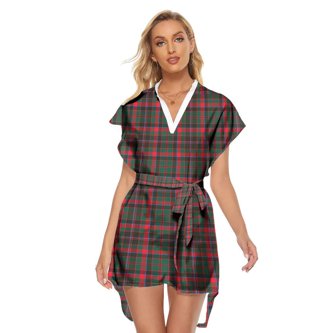 Cumming Hunting Modern Tartan Plaid Stand-up Collar Casual Dress With Belt