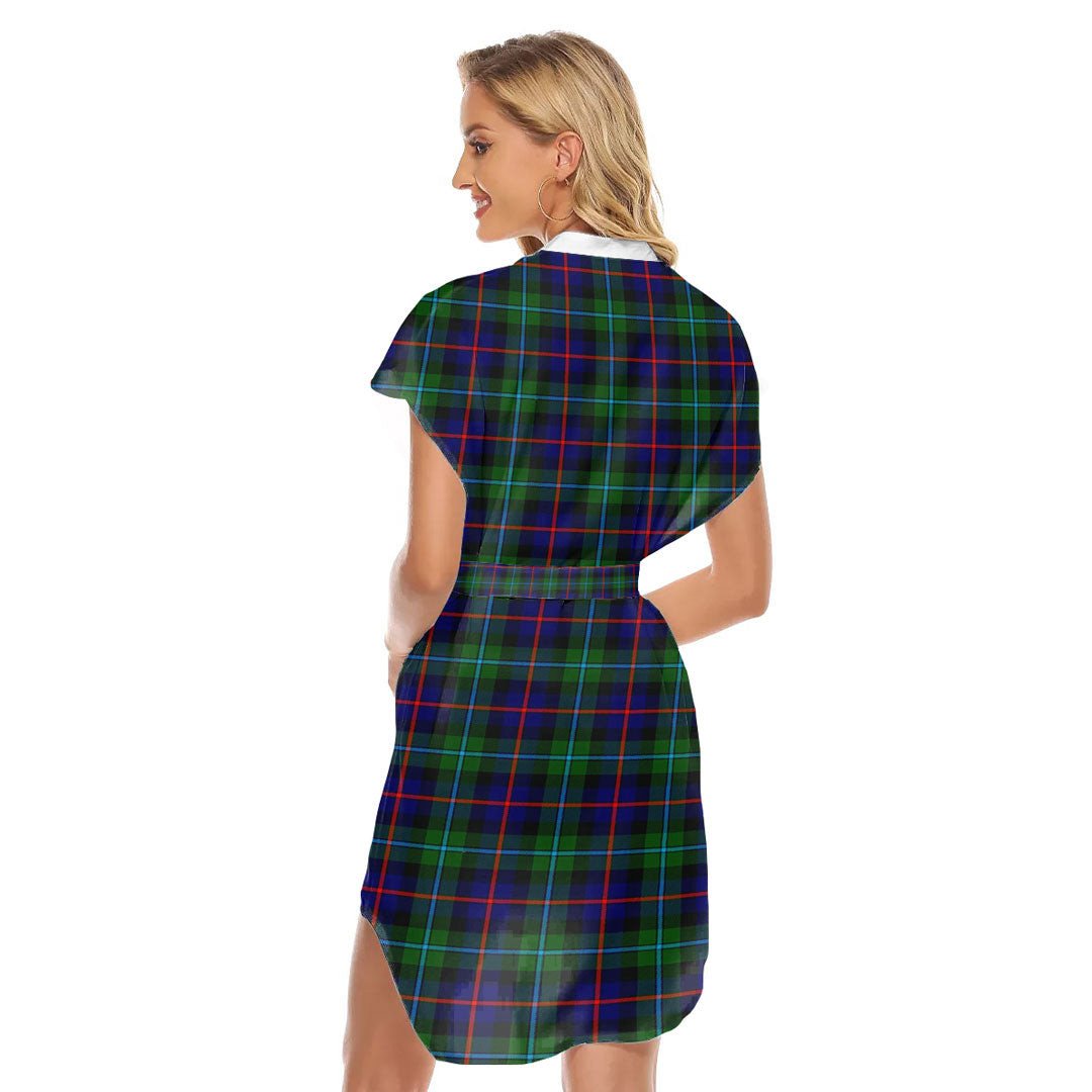 Campbell of Cawdor Modern Tartan Plaid Stand-up Collar Casual Dress With Belt