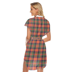 Stewart Royal Ancient Tartan Plaid Stand-up Collar Casual Dress With Belt