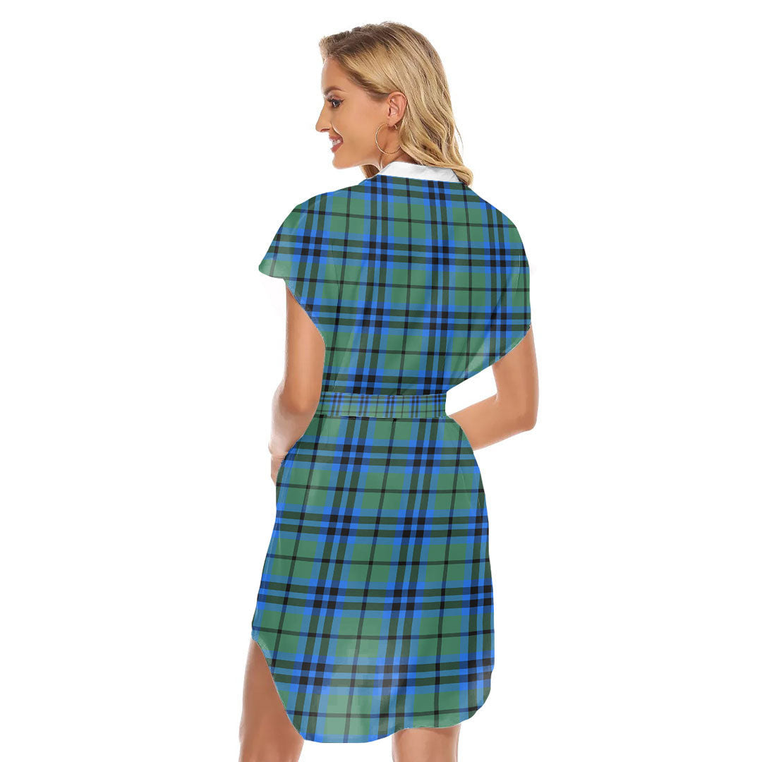 Falconer Tartan Plaid Stand-up Collar Casual Dress With Belt