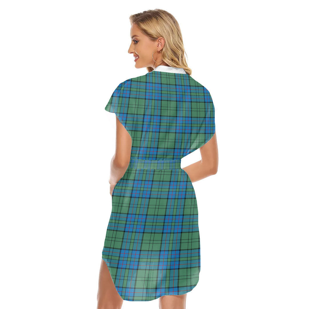 Lockhart Tartan Plaid Stand-up Collar Casual Dress With Belt