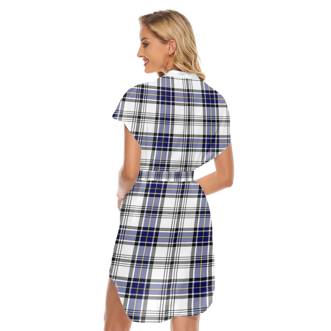 Hannay Modern Tartan Plaid Stand-up Collar Casual Dress With Belt